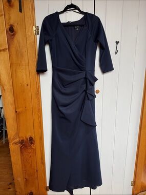Elegant Navy Wrap-Style Evening Dress - Prom-Wedding Dress